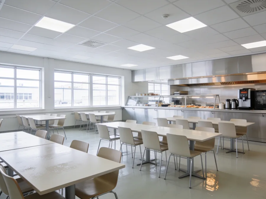 Rengjort kantine og personalefaciliteter på industrivirksomhed