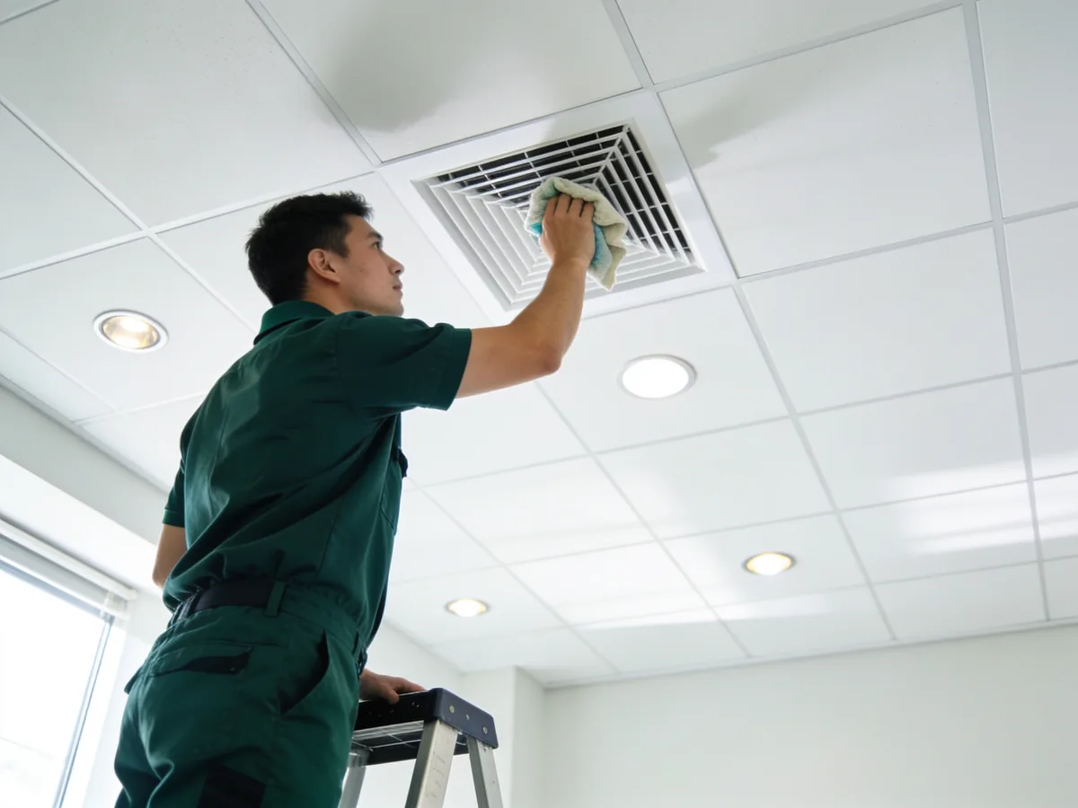 Støvsanering af ventilationsrist i loft efter ombygning